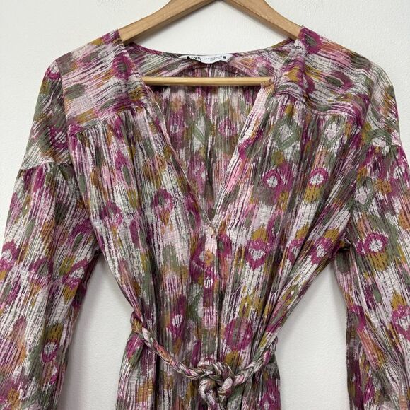 Zara Braided Belted Multicolor Button Up Dress Size M - Picture 3 of 7